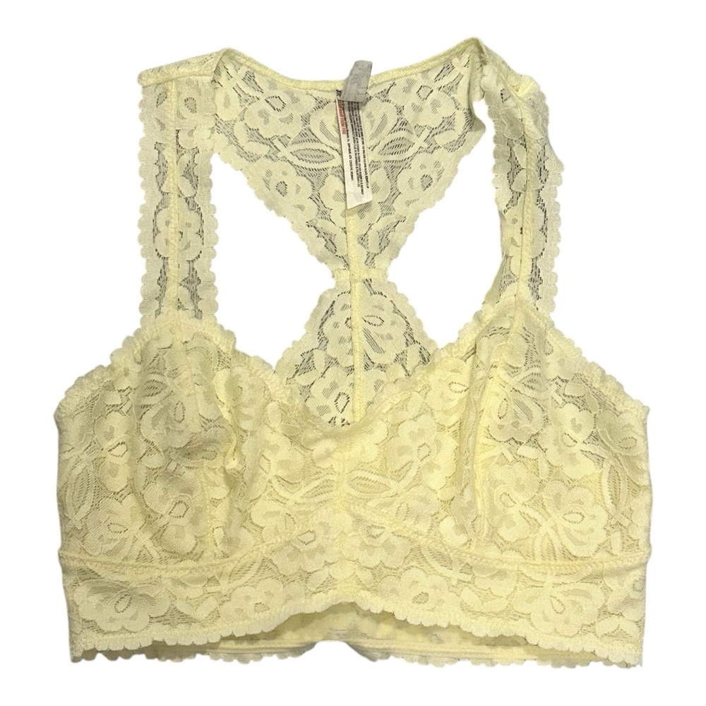 Free People Yellow Lace Bralette with Scalloped Edges